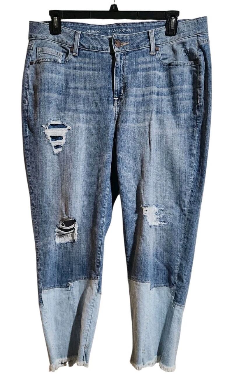 Lane Bryant Women's Plus 16R Girlfriend Jeans Blue Cotton Blend Zip Color Block